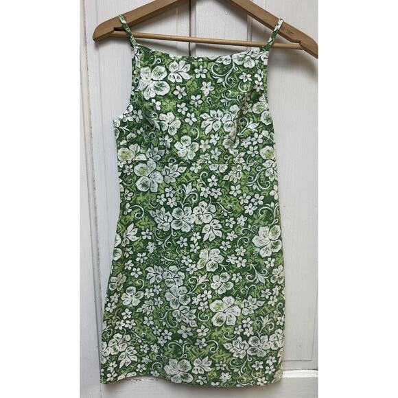 Rampage Y2K Spaghetti Strap Sun Dress Green Hawiian Floral Print Size 3 - Picture 1 of 4
